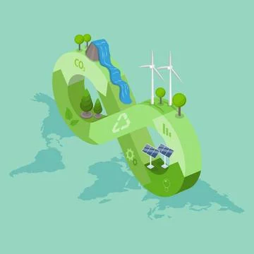3D Isometric Flat Illustration of Circular Economy, Sustainable Business M... Stock Photos