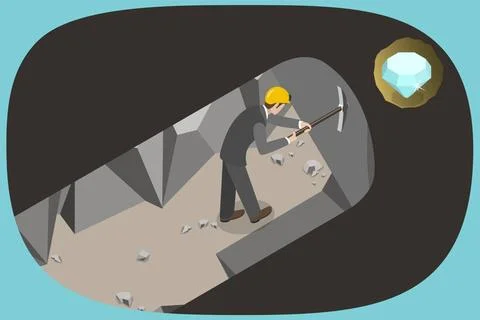 3D Isometric Flat Illustration of Close To the Goal, Diamond Mining3D ... 库存照片