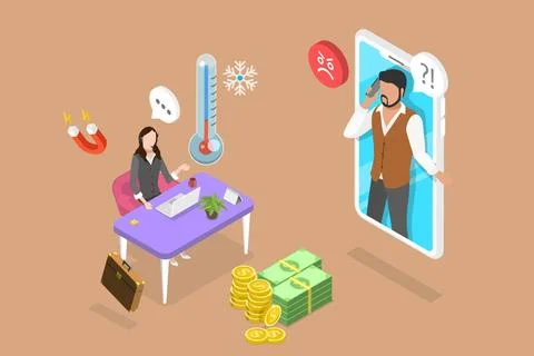 3D Isometric Flat Illustration of Cold Call, Marketing Strategie3D Iso... Stock Photos