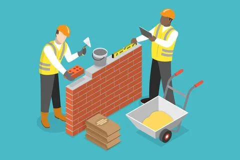 3D Isometric Flat Illustration of Constraction, Professional Engineering a... Stock Photos
