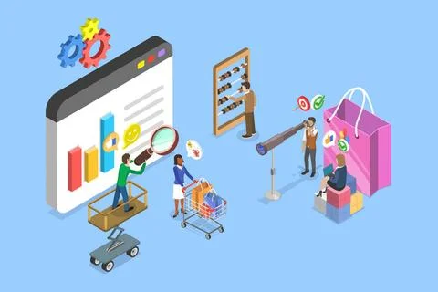 3D Isometric Flat Illustration of Consumer Behavior Studying, Customer Jou... Stock Photos