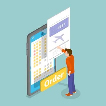 3D Isometric Flat Illustration der Auswahl der Fluggesellschaft Plätze onl.. Stock Photos