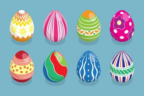 3D Isometric Flat Illustration of Easter Eggs, Spring Holiday3D Isomet... Stock Photos