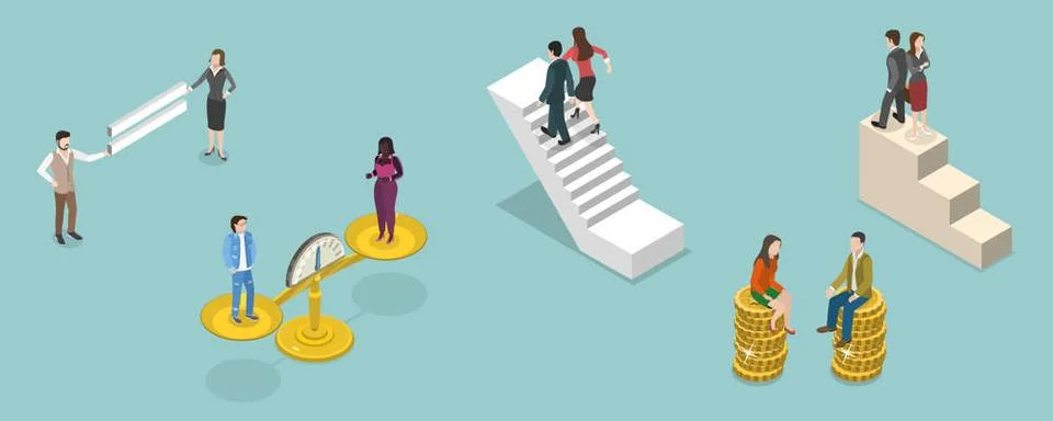 3D Isometric Flat Illustration of Equal Career Opportunities, Gender Equal... Stock Photos