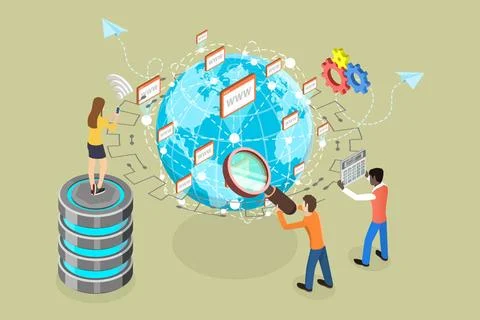 3D Isometric Flat Illustration of Fast Internet Connection, Telecommunicat... Stock Photos