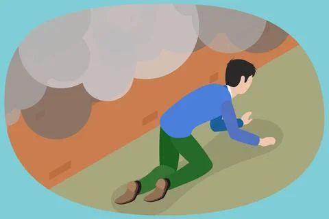 3D Isometric Flat Illustration of Fire Safety Activity, Avoiding Deadly Sm... Stock Photos