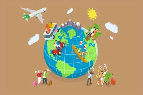 3D Isometric Flat Illustration of Global Tourism, Travel the World3D I... Stock Photos