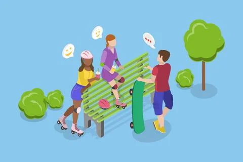 3D Isometric Flat Illustration of Hanging Out Together, Friends Time3D... Stock Photos