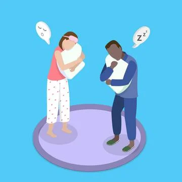 3D Isometric Flat Illustration of Hugging A Pillow, Night Rest and Bedding... Stock Photos