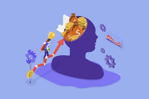 3D Isometric Flat Illustration of Improving Work Skills, Brain Maintenance... Stock Photos