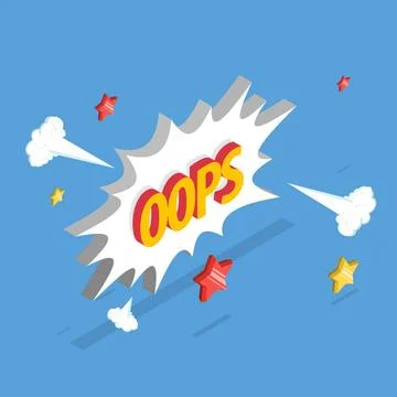 3D Isometric Flat Illustration of Oops Bubble in Comic Explosion Style, Fu... 스톡 사진