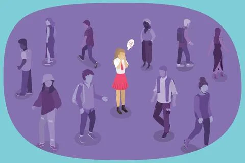3D Isometric Flat Illustration of Panic Attack, Mental Disorder, Social Ph... Stock Photos