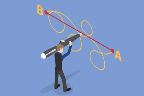 3D Isometric Flat Illustration of From Point A to Point B, Straight and Co... Stock Photos