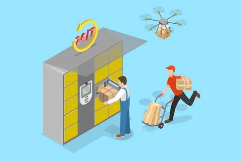 3D Isometric Flat Illustration of Postal Terminal, Self Service in Post Of... Stock Photos