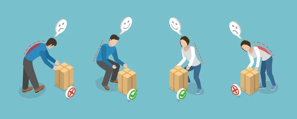 3D Isometric Flat Illustration of Posture While Weight Lifting, Correct an... Stock Photos