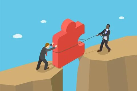 3D Isometric Flat Illustration of Problem Solution , Teamwork and Overcomi... Stock Photos