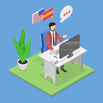 3D Isometric Flat Illustration of Professional Interpreter, Translation Se... Stock Photos