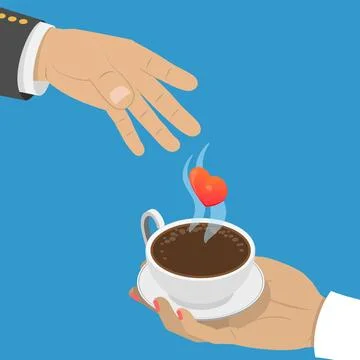3D Isometric Flat Illustration of Romantic Gesture, Hot Drinks and Love Stock Photos