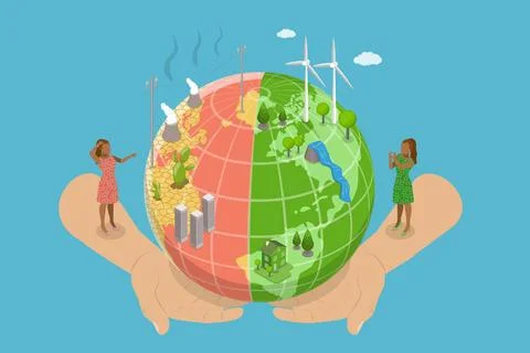 3D Isometric Flat Illustration of Save Earth, Recycling Waste, Growing Pla... Stock Photos