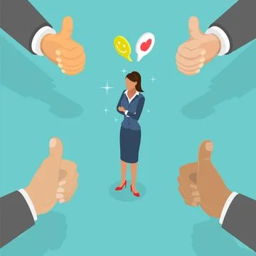 3D Isometric Flat Illustration of Successful Businesswoman, Good Feedback Stock Photos