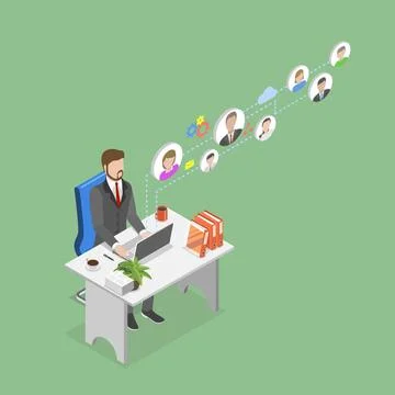 3D Isometric Flat Illustration of Telework, Telecommuting, Worke from Home... Stock Photos