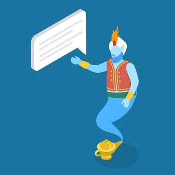 3D Isometric Flat Illustration von Make Your Wish, The Genie of the Lamp Stock Photos