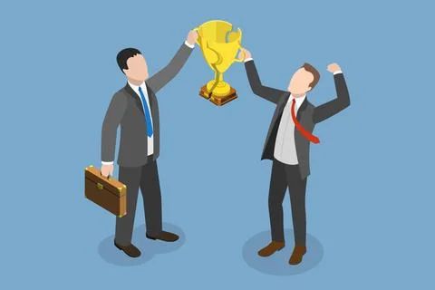 3D Isometric Flat Illustration of Win-win Situation, Teamwork Triumph and ... Stock Photos