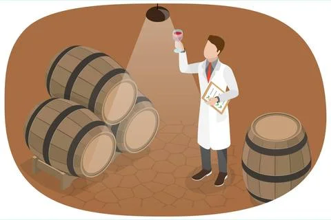 3D Isometric Flat Illustration of Winery, Craft Traditional Wine Making Stock Photos