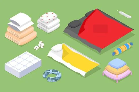 3D Isometric Flat Set of Bedroom Items, Home Textile3D Isometric Flat ... Stock-Fotos