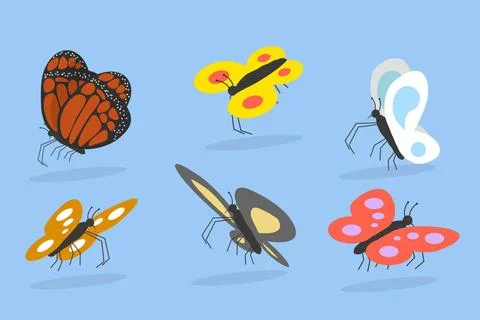 3D Isometric Flat Set of Colorful Tropical Butterflies, Flying Insects... Stock Photos