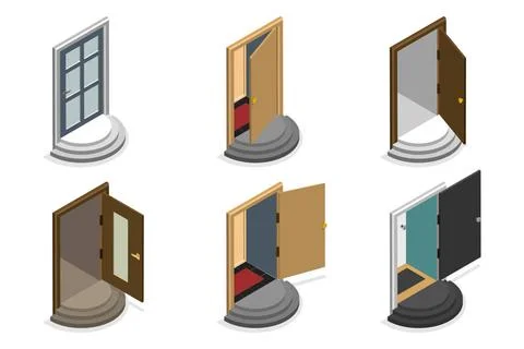3D Isometric Flat Set of Doors, Exterior Elements3D Isometric Flat Set... Foto stock