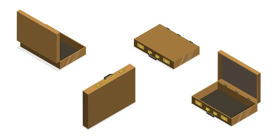 3D Isometric Flat Set of Four Views of a Briefcase, Office Case3D Isom... Stock Photos