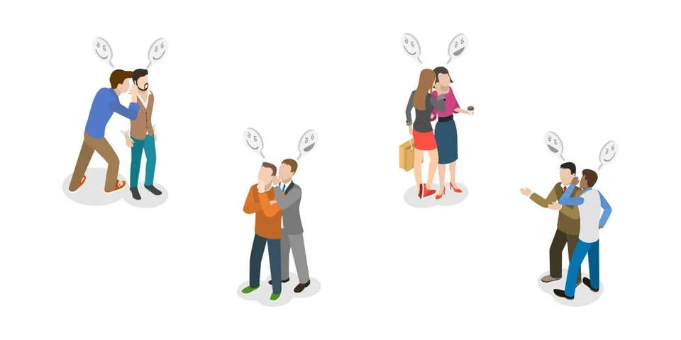 3D Isometric Flat Set of Gossips, Rumors or Spreading Secrets3D Isomet... Foto stock