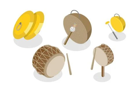 3D Isometric Flat Set of Korean Music Instruments, Traditional Music3D... Stock Photos