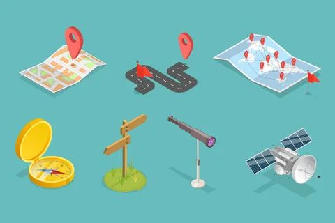3D Isometric Flat Set of Navigation Items, Navigation Map and Geolocation 스톡 사진