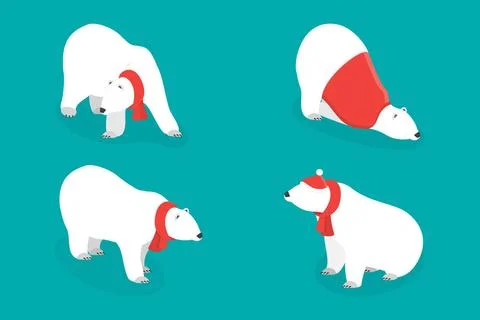 3D Isometric Flat Set of Polar Bear Postures, White Big Animal3D Isome... Stock Photos