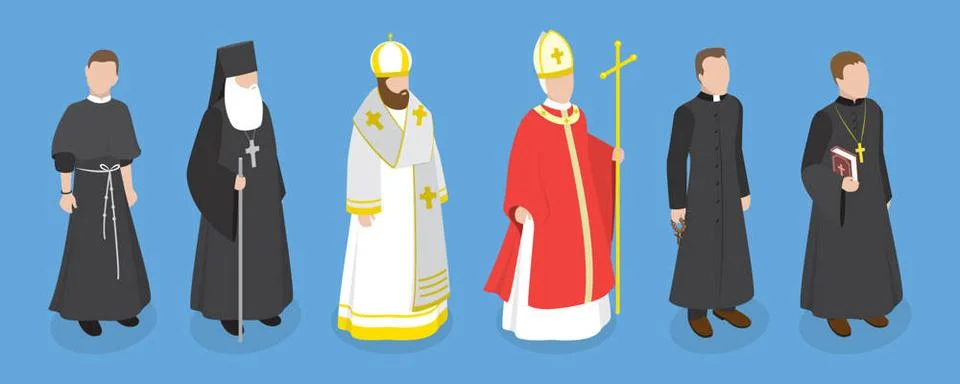 3D Isometric Flat Set of Religious Leaders, Character Dressed in Classical... Stock Photos