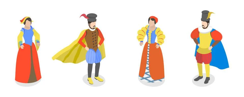 3D Isometric Flat Set of Renaissance Characters, Medieval People3D Iso... Stock Photos