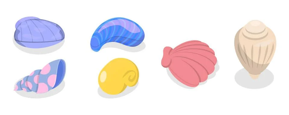 3D Isometric Flat Set of Seashells, Ocean Cockleshells3D Isometric Fla... Stock Photos