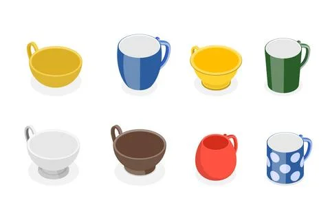 3D Isometric Flat Set of Tea or Coffee Cups, Mugs for Hot Beverages3D ... Stock Photos