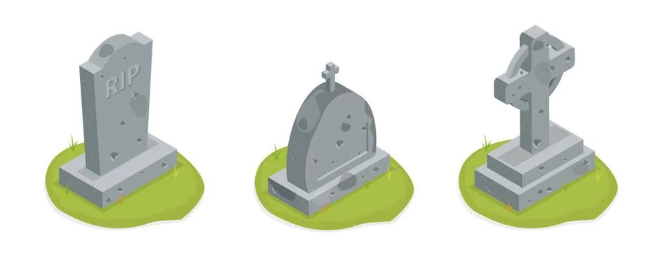 3D Isometric Flat Set von Graveyard Grabsteine, Old Tomb Collection3D ... Fotos de archivo