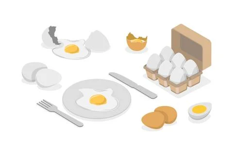 3D Isometric Flat Set von Hühnereiern, Bio-Bauernhof Produkt3D Isometr... Stock Photos