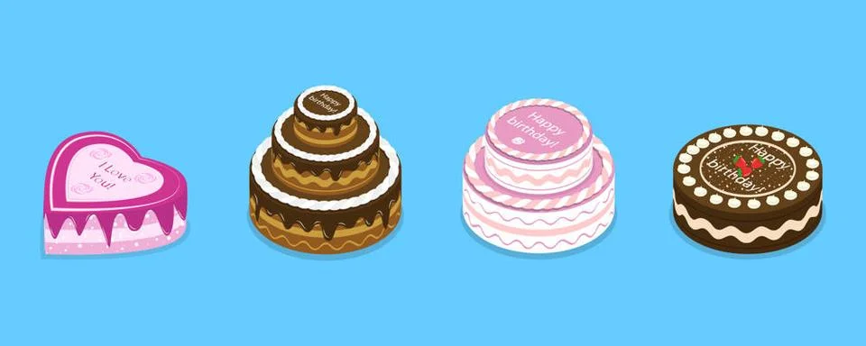 3D Isometric Flat Set von Torten , Gebäck Sweet Cream Pies3D Isometris... Stock Photos