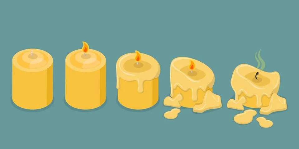 3D Isometric Flat Set of Wax Candles, Stages Of Burning3D Isometric Fl... Stock Photos