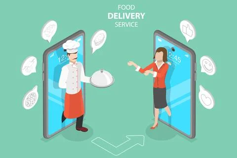 3D Isometric Flat Vector Concept of Food Delivery Service. Stock Illustration