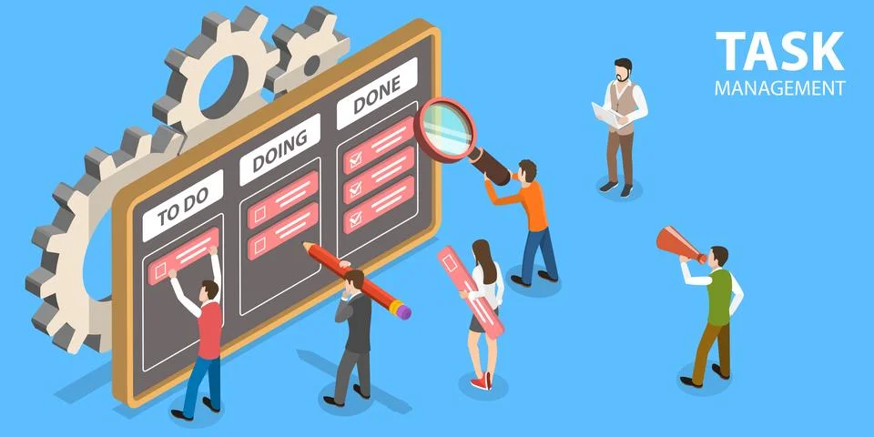 3D Isometric Flat Vector Concept of Task Management Process, Scheduling Tool. Illustrazione stock