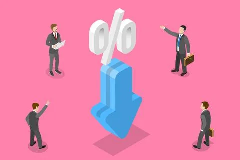 3D Isometric Flat Vector Concept of Percentage Decrease. Stock Illustration