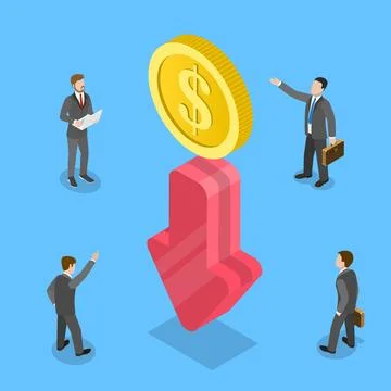 3D Isometric Flat Vector Concept of Financial Crisis, Cost Reductions 库存插图