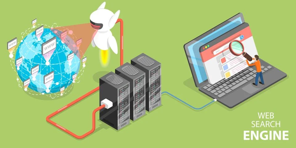 3D Isometric Flat Vector Concept of Web Search Engine. Illustrazione stock