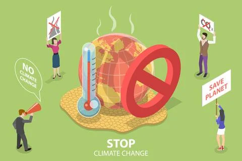 3D Isometric Flat Vector Concept of Stop Climate Change, Climate Social Movement Stock Illustration